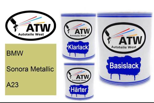 BMW, Sonora Metallic, A23: 1L Lackdose + 1L Klarlack + 500ml Härter - Set, von ATW Autoteile West.
